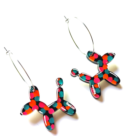 BALLOON DOG lunares fondo negro / verde-fucsia-naranja