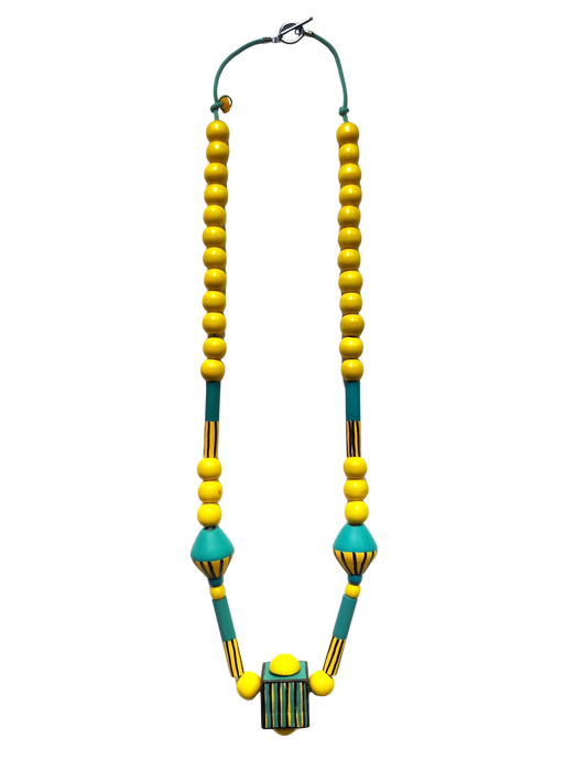 Collar largo FOLK verde-amarillo