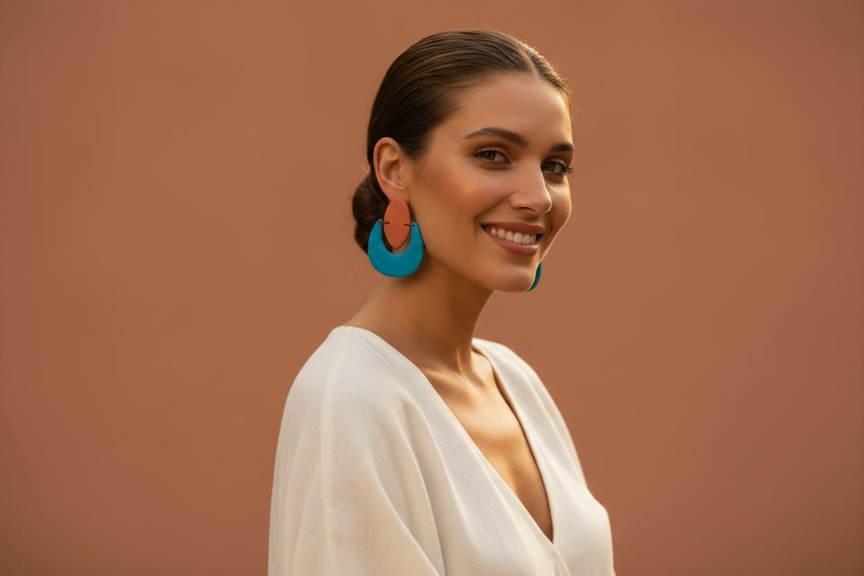 Banner fondo terracota, chica sonriendo