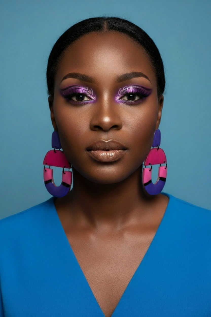 Modelo con maquillaje coordinado con los pendientes