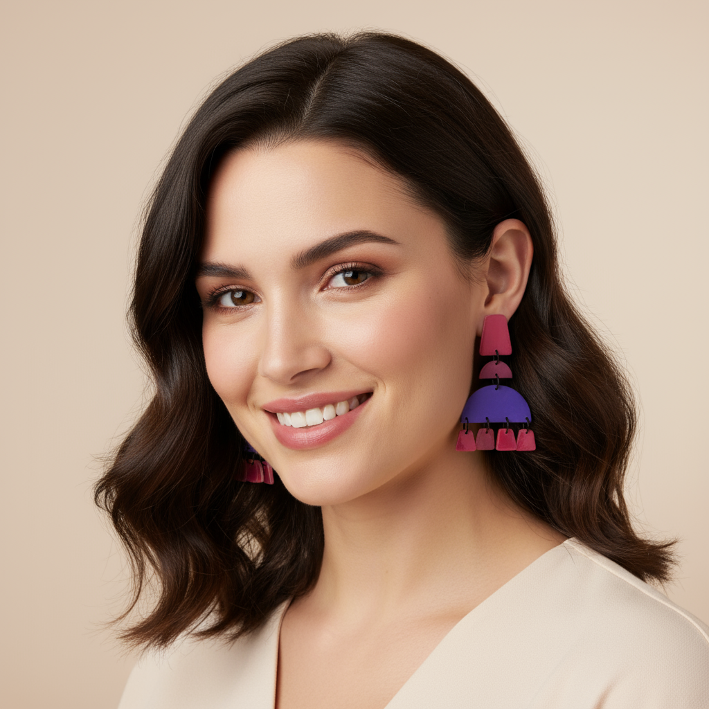 Modelo morena con pendientes tamaño medio