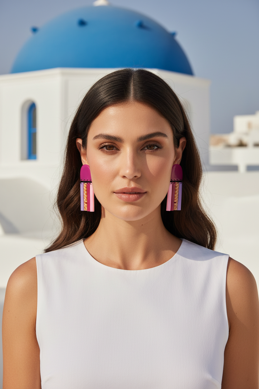 Pendientes Chora Tricolor de frente Mykonos