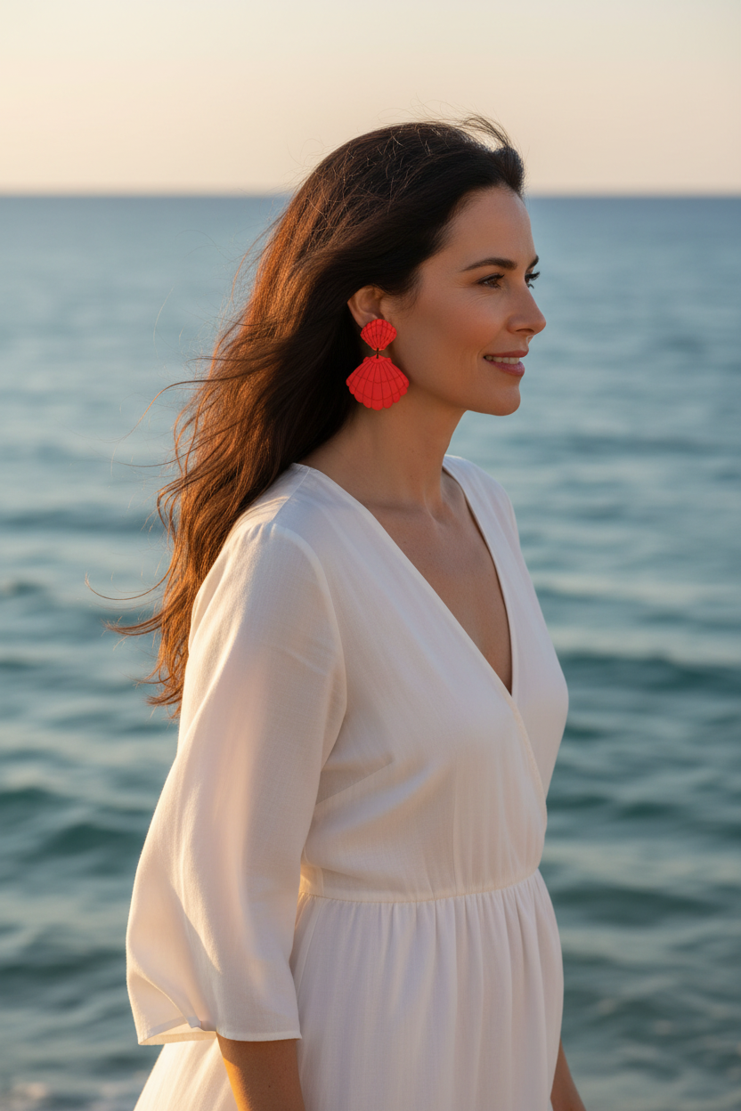 Pendientes concha roja pequeños - 3