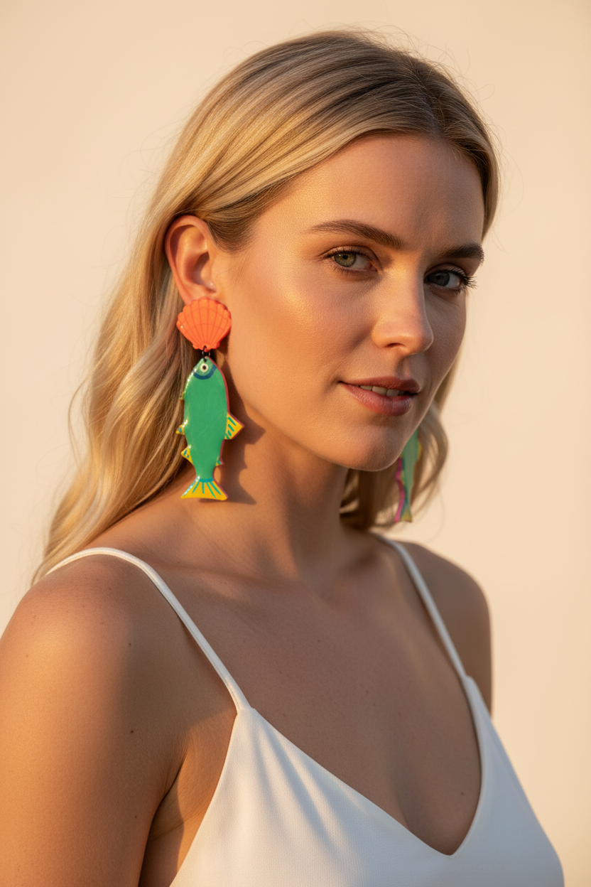Pendientes pez - retrato frontal