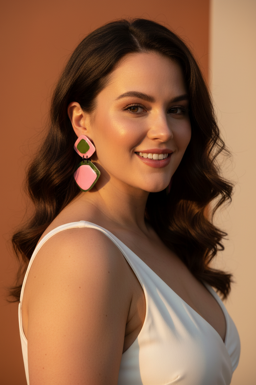 Pendientes rosa y verde - Look 4